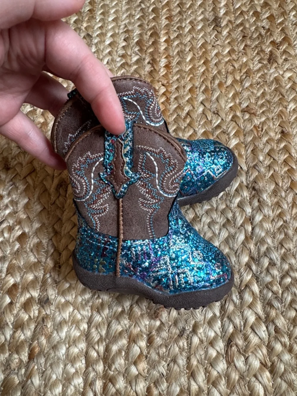 Roper 1 Infant Baby Girl Kids  Boots Blue Glitter Brown
